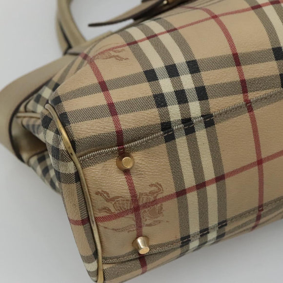 BURBERRY Nova Check Tote Bag PVC Beige Gold Auth 116135