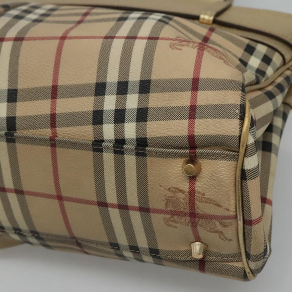 BURBERRY Nova Check Tote Bag PVC Beige Gold Auth 116135