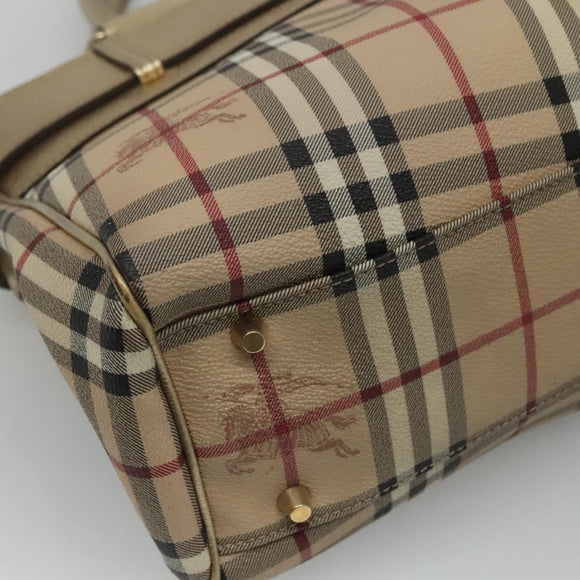 BURBERRY Nova Check Tote Bag PVC Beige Gold Auth 116135