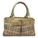 BURBERRY Nova Check Tote Bag PVC Beige Gold Auth 116135-1