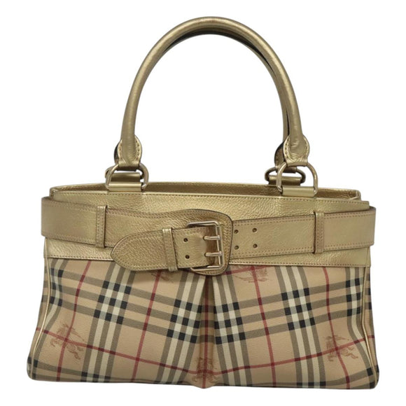 BURBERRY Nova Check Tote Bag PVC Beige Gold Auth 116135