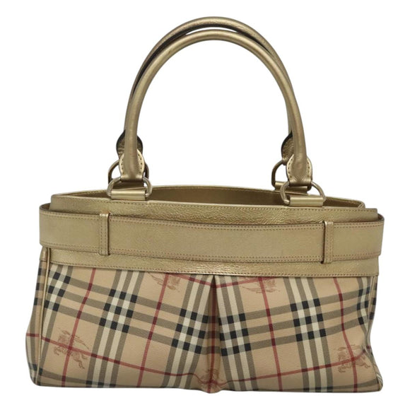 BURBERRY Nova Check Tote Bag PVC Beige Gold Auth 116135