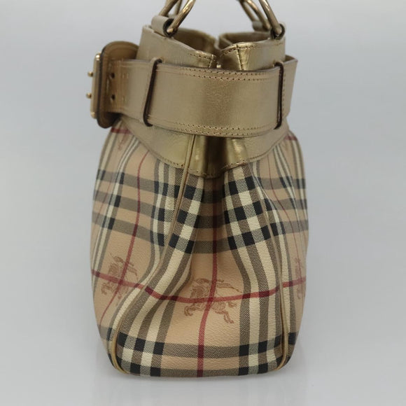 BURBERRY Nova Check Tote Bag PVC Beige Gold Auth 116135