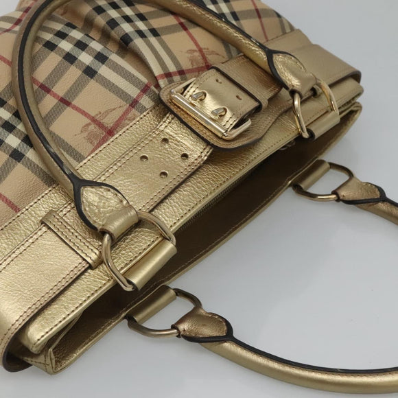 BURBERRY Nova Check Tote Bag PVC Beige Gold Auth 116135