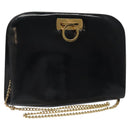 Salvatore Ferragamo Gancini Chain Shoulder Bag Patent Black Gold Auth 116139-1