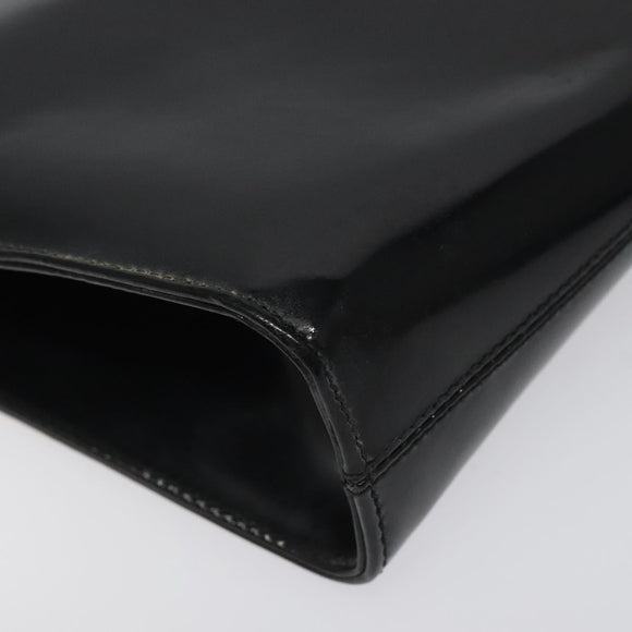 Salvatore Ferragamo Gancini Chain Shoulder Bag Patent Black Gold Auth 116139