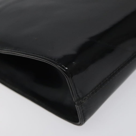 Salvatore Ferragamo Gancini Chain Shoulder Bag Patent Black Gold Auth 116139