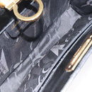 Salvatore Ferragamo Gancini Chain Shoulder Bag Patent Black Gold Auth 116139-11