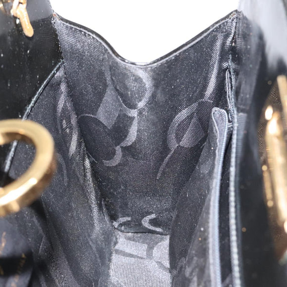 Salvatore Ferragamo Gancini Chain Shoulder Bag Patent Black Gold Auth 116139