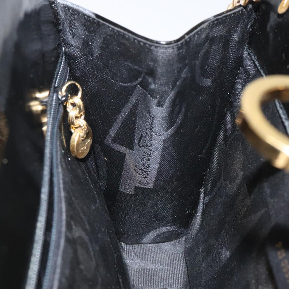 Salvatore Ferragamo Gancini Chain Shoulder Bag Patent Black Gold Auth 116139