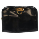 Salvatore Ferragamo Gancini Chain Shoulder Bag Patent Black Gold Auth 116139-13