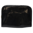 Salvatore Ferragamo Gancini Chain Shoulder Bag Patent Black Gold Auth 116139-2