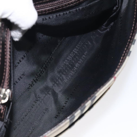 BURBERRY Nova Check Shoulder Bag Nylon Beige Brown Silver Auth 116145