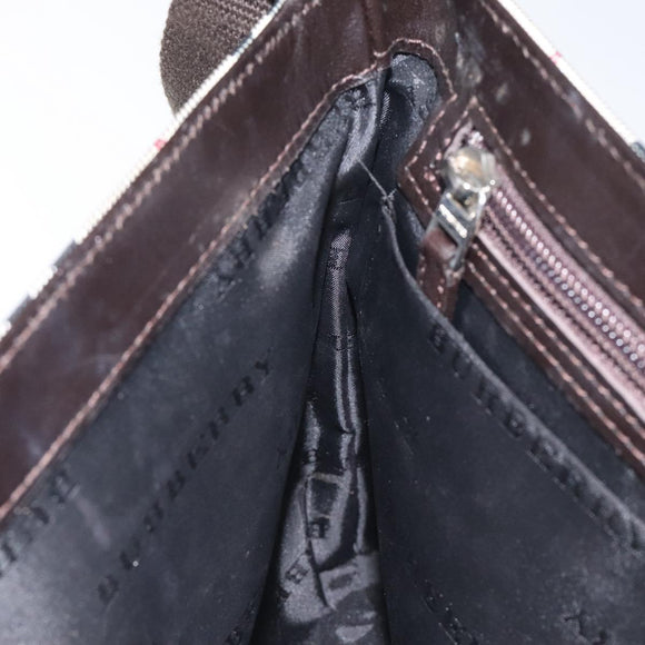 BURBERRY Nova Check Shoulder Bag Nylon Beige Brown Silver Auth 116145