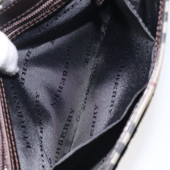 BURBERRY Nova Check Shoulder Bag Nylon Beige Brown Silver Auth 116145