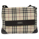 BURBERRY Nova Check Shoulder Bag Beige Brown Silver Auth 116145-13