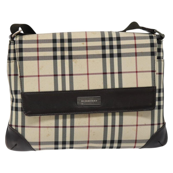 BURBERRY Nova Check Shoulder Bag Beige Brown Silver Auth 116145