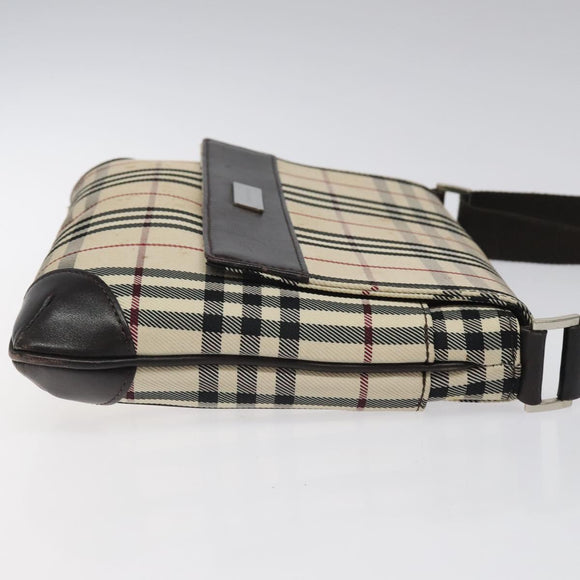 BURBERRY Nova Check Shoulder Bag Nylon Beige Brown Silver Auth 116145