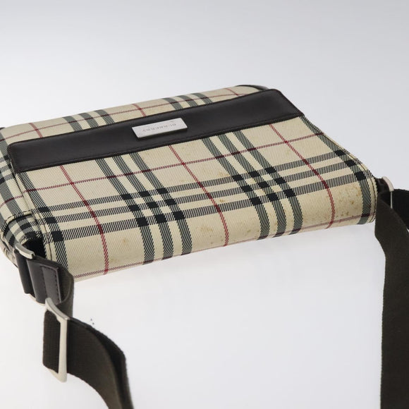BURBERRY Nova Check Shoulder Bag Nylon Beige Brown Silver Auth 116145