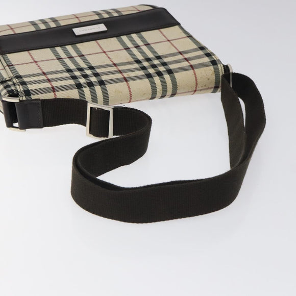 BURBERRY Nova Check Shoulder Bag Nylon Beige Brown Silver Auth 116145
