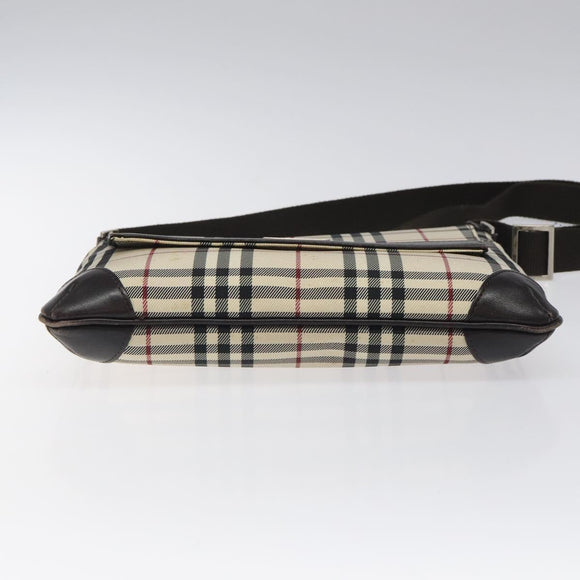 BURBERRY Nova Check Shoulder Bag Nylon Beige Brown Silver Auth 116145