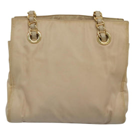 PRADA Chain Shoulder Bag Nylon Beige Gold Auth 116146 - 0