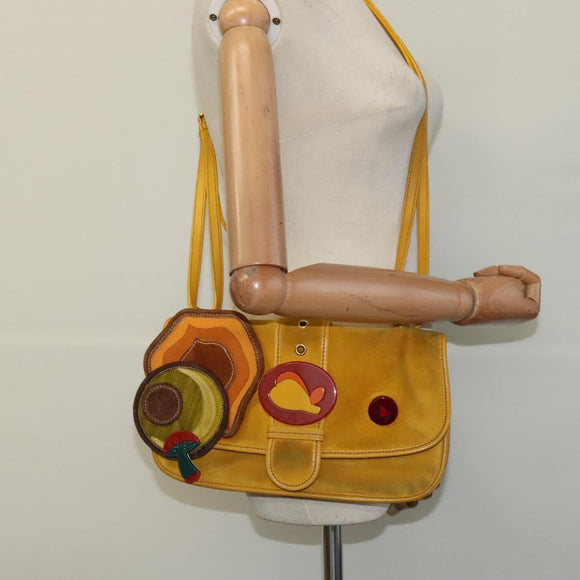 Miu Miu Shoulder Bag Suede Leather Yellow Auth 116150