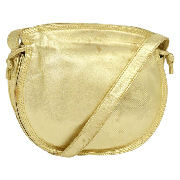 LOEWE Anagram Shoulder Bag Leather Gold Tone Auth 116175