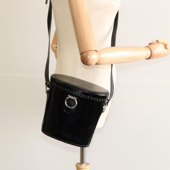 CELINE Shoulder Bag Patent leather Black Auth 116182