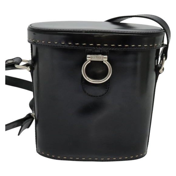 CELINE Shoulder Bag Patent leather Black Auth 116182
