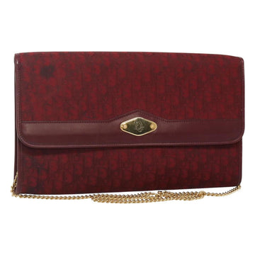 Christian Dior Trotter Canvas Chain Shoulder Bag Red Gold Auth 116208
