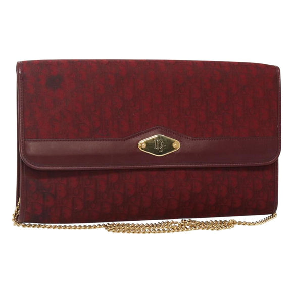 Christian Dior Trotter Canvas Chain Shoulder Bag Red Gold Auth 116208