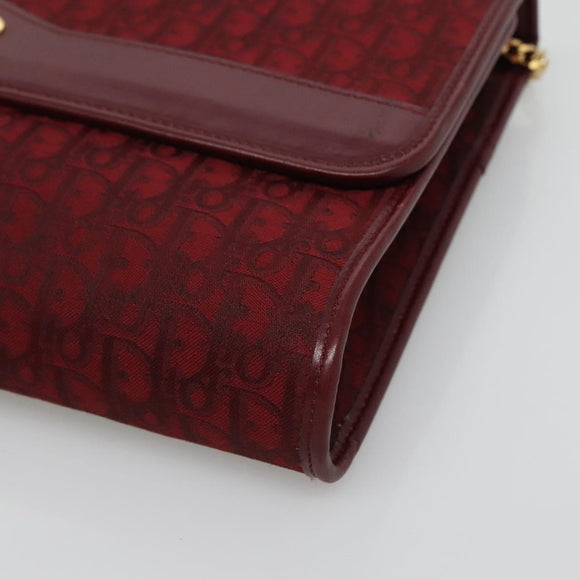 Christian Dior Trotter Canvas Chain Shoulder Bag Red Gold Auth 116208