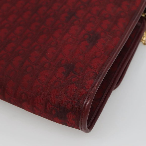 Christian Dior Trotter Canvas Chain Shoulder Bag Red Gold Auth 116208