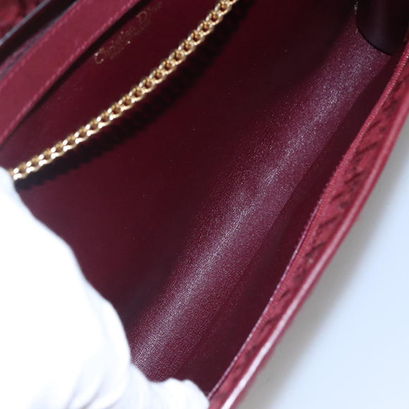 Christian Dior Trotter Canvas Chain Shoulder Bag Red Gold Auth 116208
