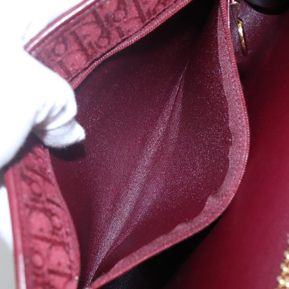 Christian Dior Trotter Canvas Chain Shoulder Bag Red Gold Auth 116208