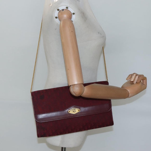 Christian Dior Trotter Canvas Chain Shoulder Bag Red Gold Auth 116208