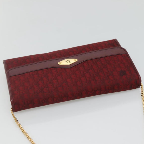 Christian Dior Trotter Canvas Chain Shoulder Bag Red Gold Auth 116208