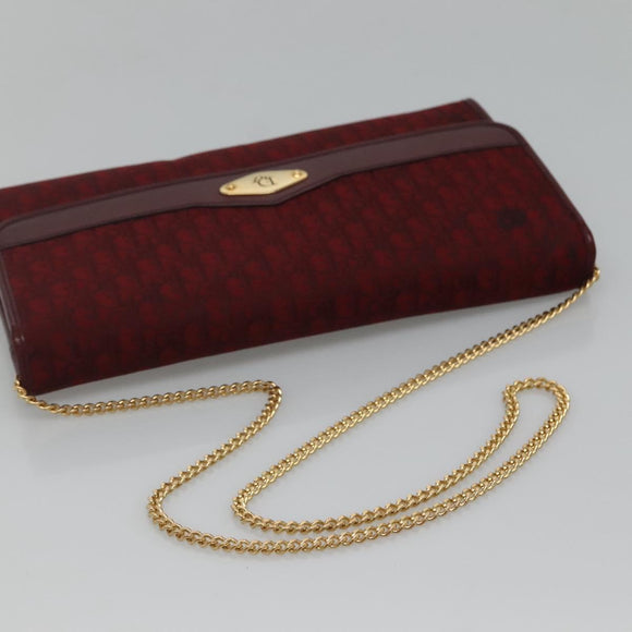 Christian Dior Trotter Canvas Chain Shoulder Bag Red Gold Auth 116208