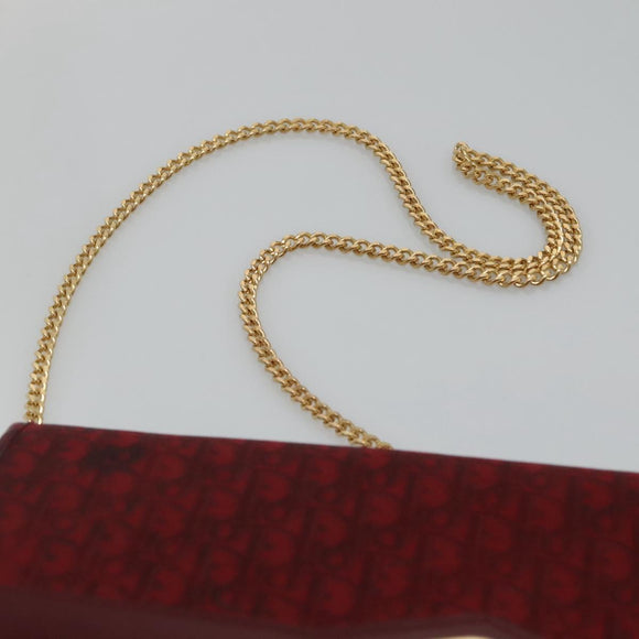 Christian Dior Trotter Canvas Chain Shoulder Bag Red Gold Auth 116208