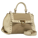 Salvatore Ferragamo Gancini Hand Bag Canvas Leather 2way Beige Gold Auth 116212-1