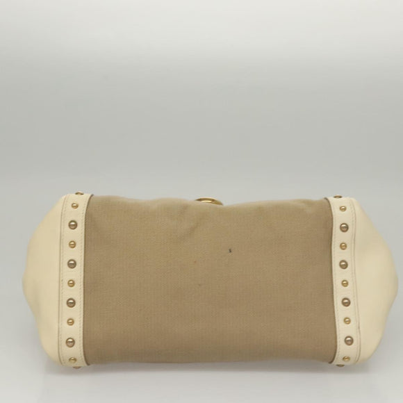 Salvatore Ferragamo Gancini Hand Bag Canvas Leather 2way Beige Gold Auth 116212