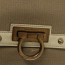 Salvatore Ferragamo Gancini Hand Bag Canvas Leather 2way Beige Gold Auth 116212-18