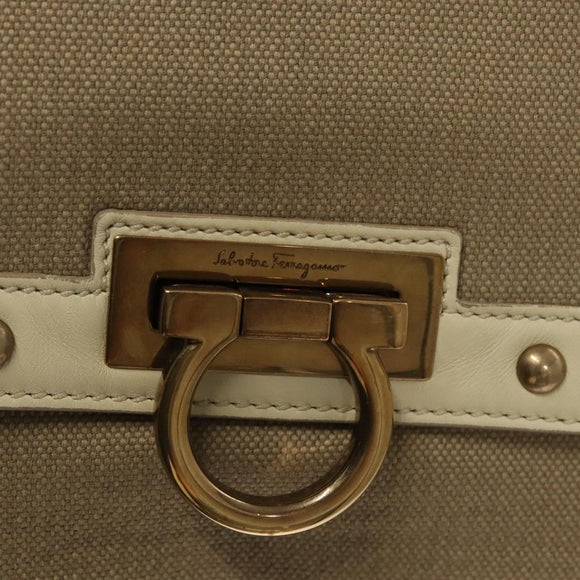 Salvatore Ferragamo Gancini Hand Bag Canvas Leather 2way Beige Gold Auth 116212