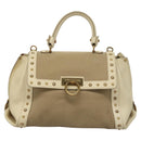 Salvatore Ferragamo Gancini Hand Bag Canvas Leather 2way Beige Gold Auth 116212-13