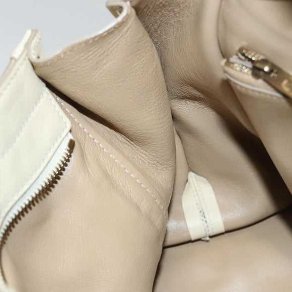 Salvatore Ferragamo Gancini Hand Bag Canvas Leather 2way Beige Gold Auth 116212