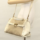 Salvatore Ferragamo Gancini Hand Bag Canvas Leather 2way Beige Gold Auth 116212-27
