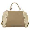 Salvatore Ferragamo Gancini Hand Bag Canvas Leather 2way Beige Gold Auth 116212-2