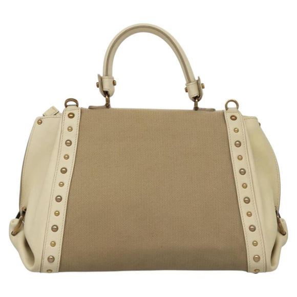 Salvatore Ferragamo Gancini Hand Bag Canvas Leather 2way Beige Gold Auth 116212
