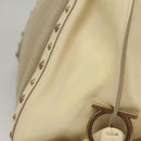 Salvatore Ferragamo Gancini Hand Bag Canvas Leather 2way Beige Gold Auth 116212-5